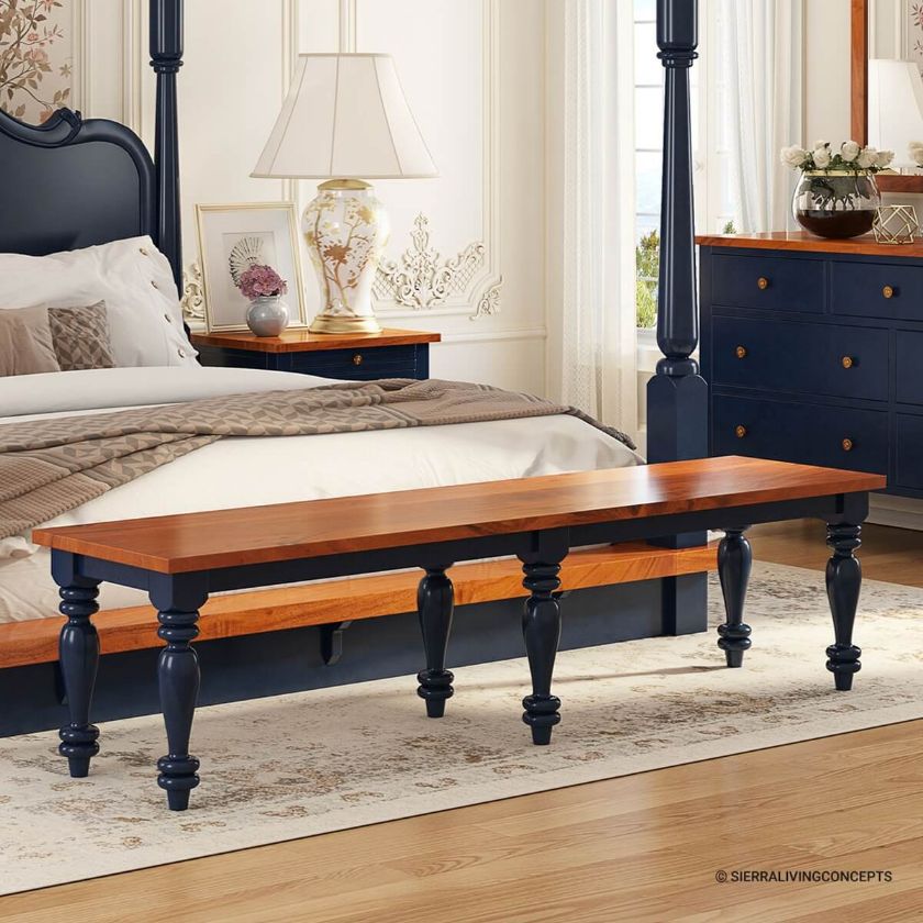 Picture of Repton Blue Two-Tone Solid Wood Large Bench