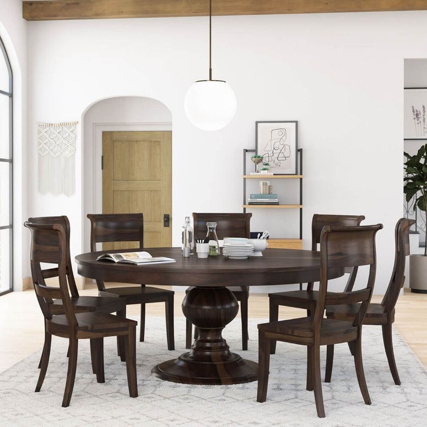 Picture of Clanton Rustic Solid Wood Round Dining Table Chair Set