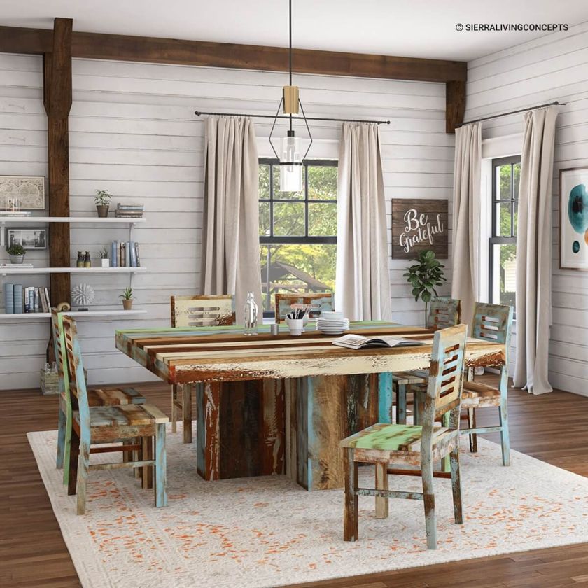 Picture of Wilmington Rustic Reclaimed Wood Square Dining Table Chair Set