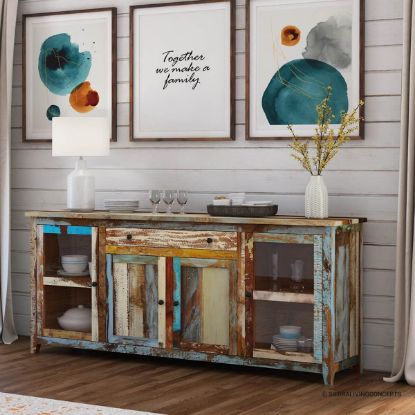 Picture of Wilmington Rustic Solid Wood Extra Long Buffet Cabinet with Glass Door