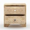 Picture of Cumbria Handcrafted Rustic Solid Mango Wood Carved 2 Drawer Nightstand