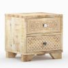 Picture of Cumbria Handcrafted Rustic Solid Mango Wood Carved 2 Drawer Nightstand