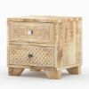 Picture of Cumbria Handcrafted Rustic Solid Mango Wood Carved 2 Drawer Nightstand