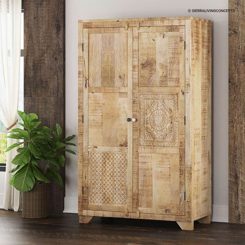 Picture of Cumbria Handcrafted Rustic Solid Mango Wood Large Clothing Armoire 