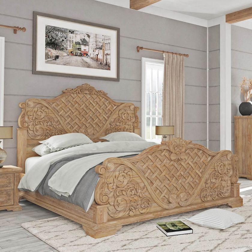 Picture of Preston Solid Teak Wood Traditional Rustic Platform Bed