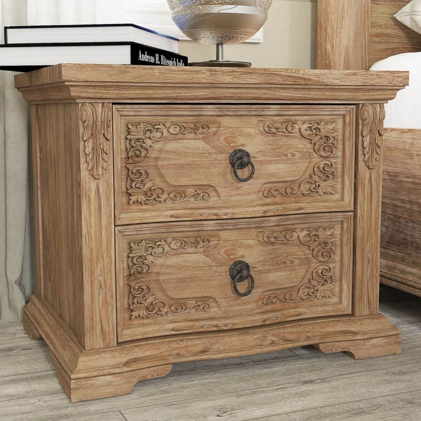 Picture of Preston Solid Teak Wood Traditional Rustic 2 Drawer Nightstand