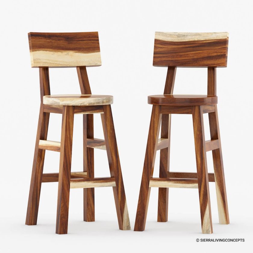Picture of Bergamo Modern Rustic Solid Wood Tall Bar Stool Set of 2