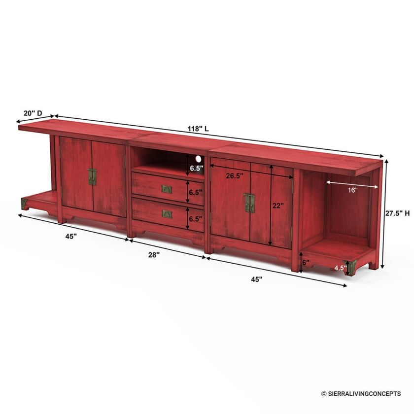 Mongolian Extra Long Solid Wood TV Media Console Cabinet (96