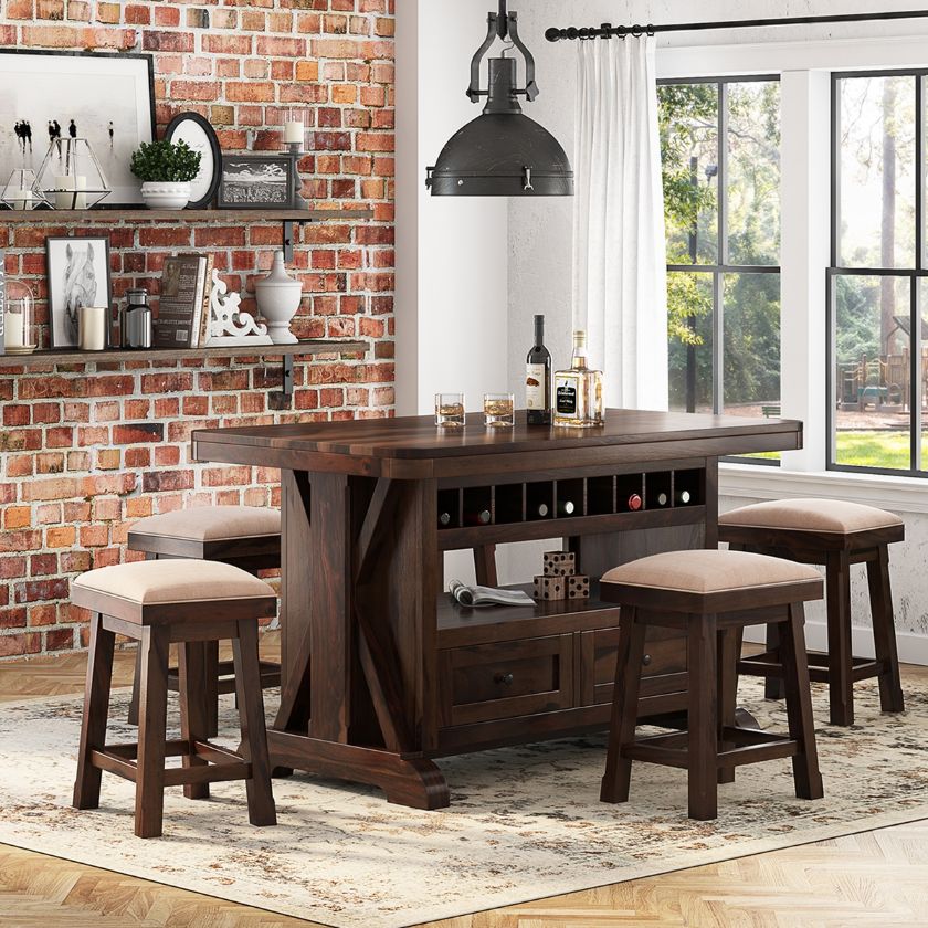 Picture of Monterey Solid Wood Counter Height Bar Table Set With Storage
