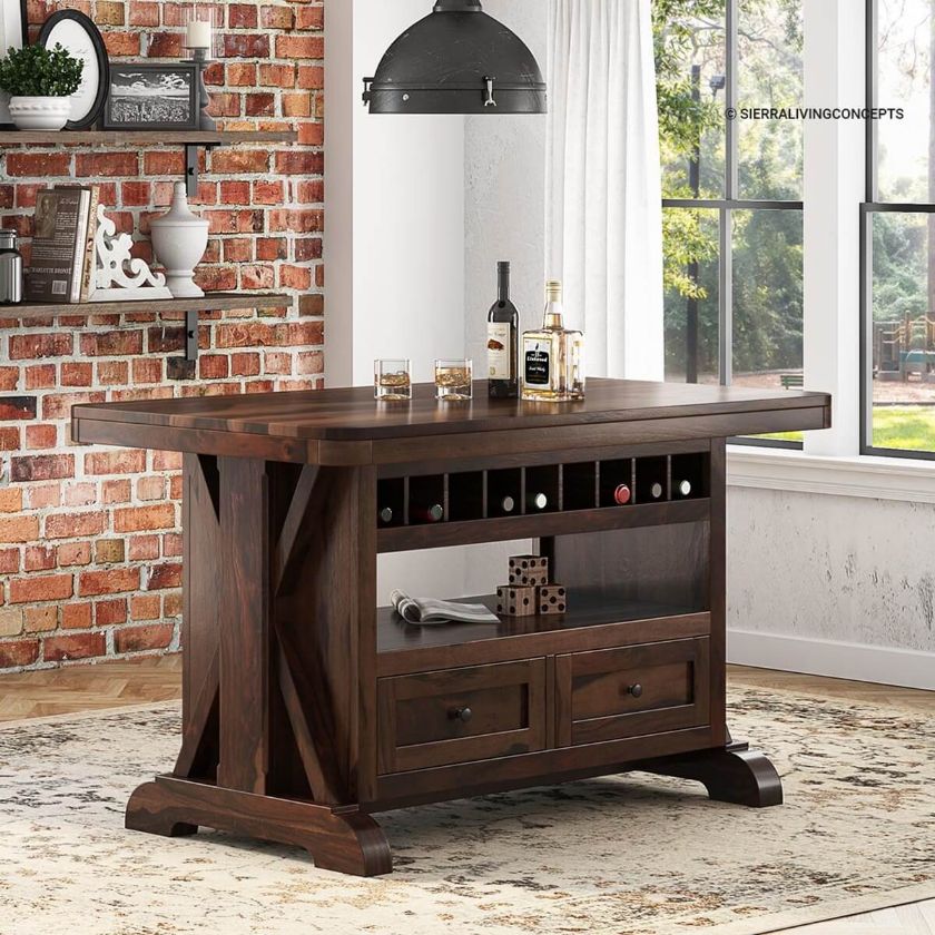 Picture of Monterey Solid Wood Counter Height Bar Table With Storage