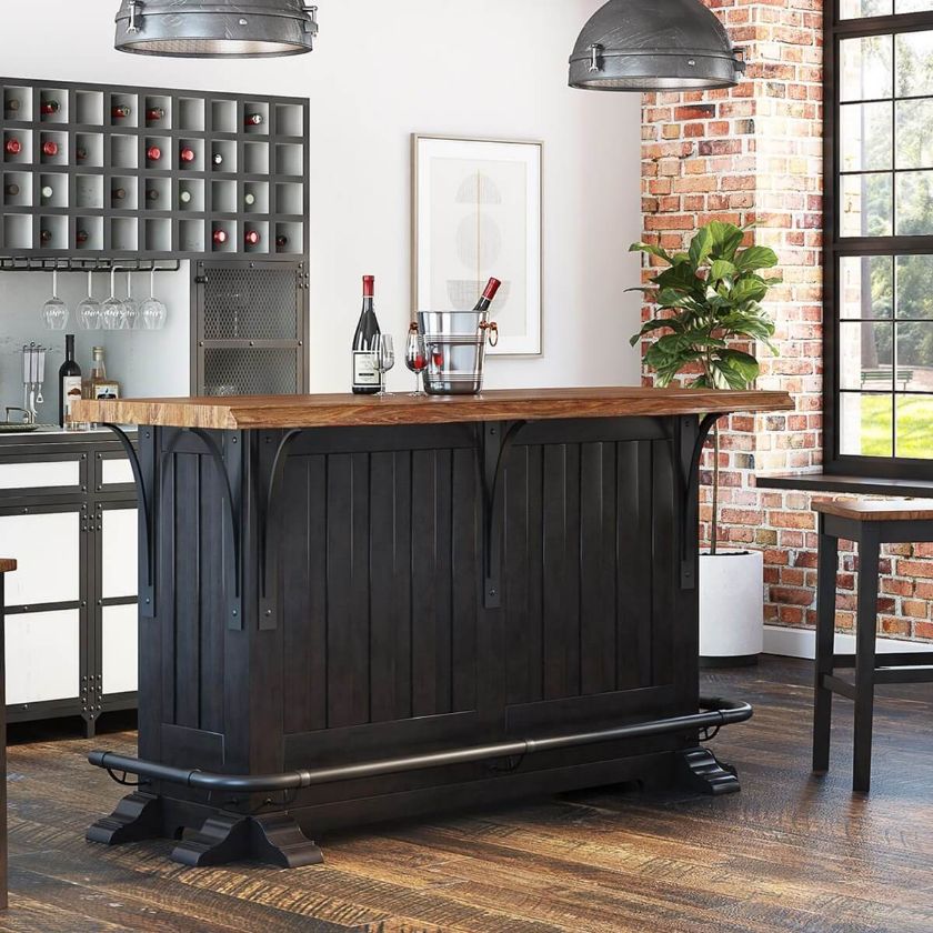 Picture of Avignon Rustic Solid Wood Black Home Bar