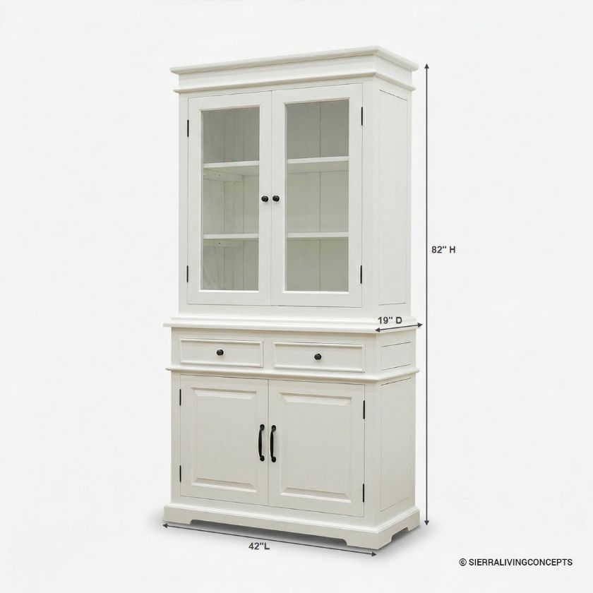 Moonlight Farmhouse Style Narrow White Kitchen Hutch Dimension Image