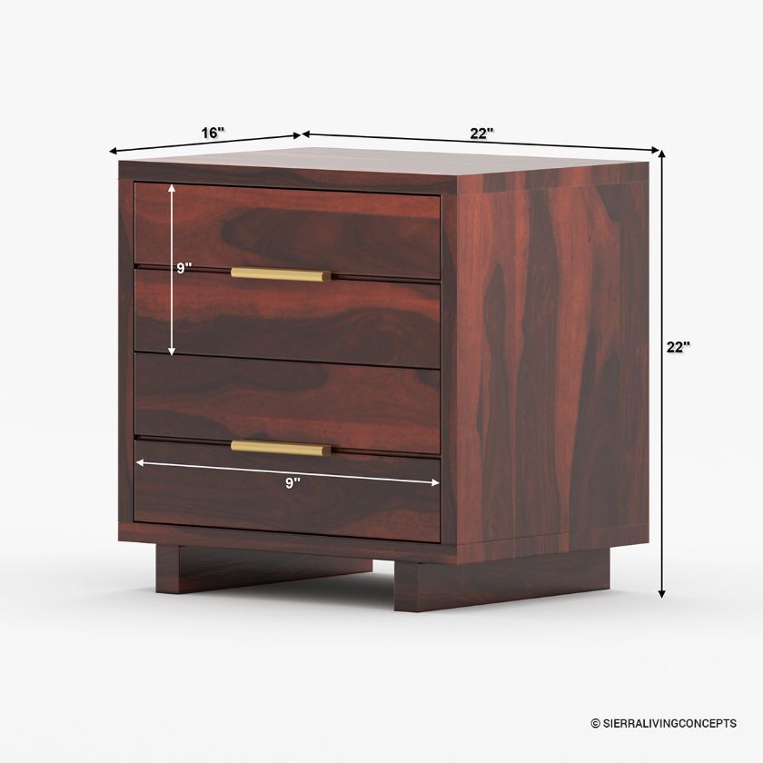 Dawlish Modern Solid Wood 2 Drawer Nightstand Dimension Image