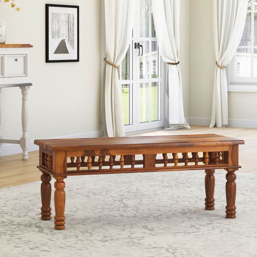 Picture of Haines Rustic Solid Wood Rectangular Dining Bench