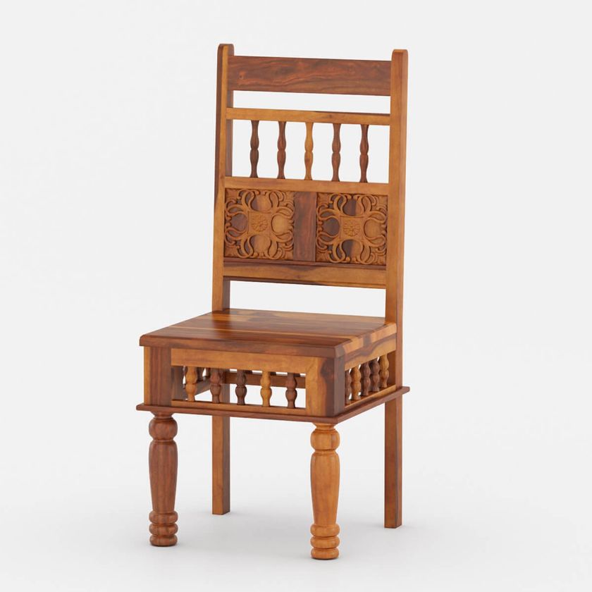 Picture of Haines Rustic Solid Wood Hand-carved Dining Chair