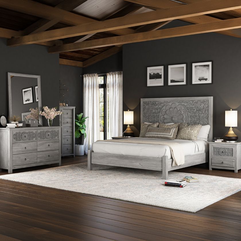 Picture of Oxford Solid Mahogany Wood 4 Piece Hand Carved Bedroom Set