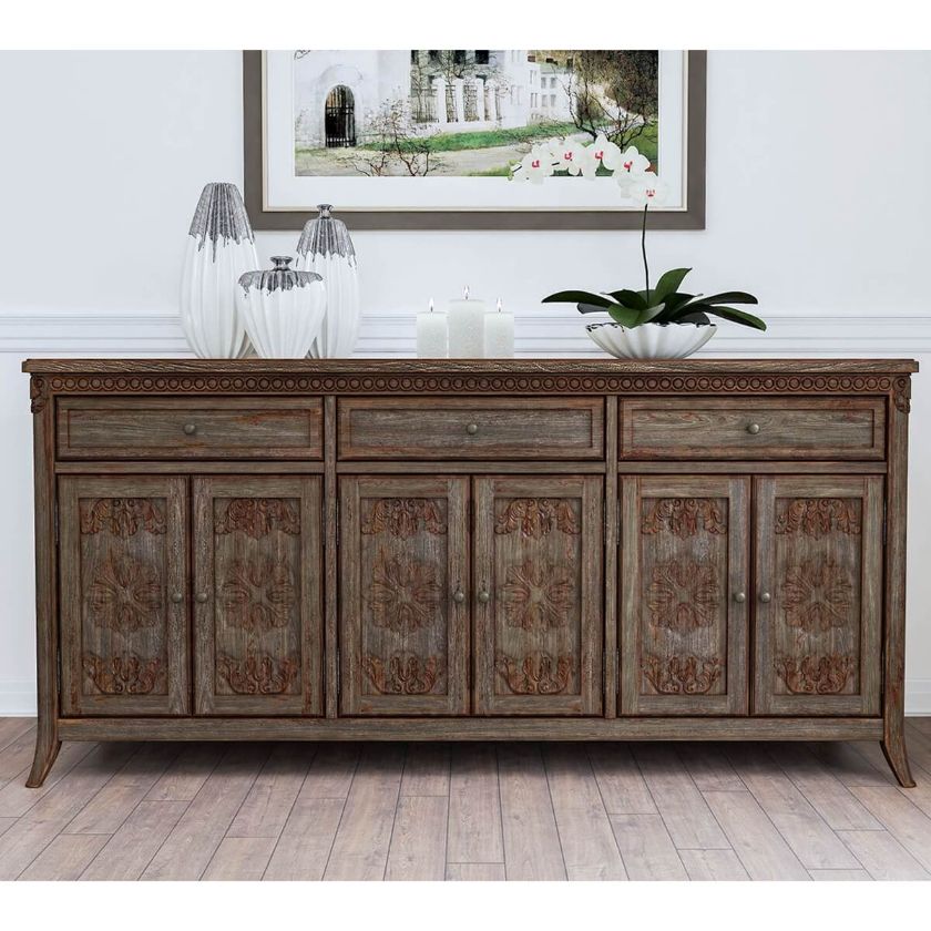 Picture of Wiltshire Rustic Teak Wood 3 Drawer Extra Long Sideboard Cabinet