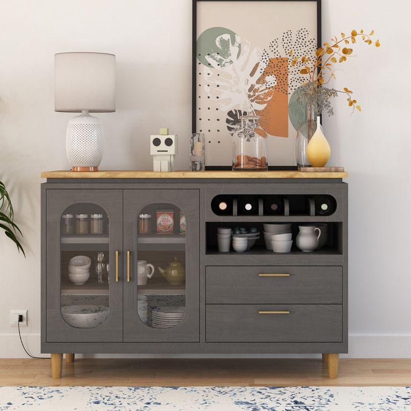 Picture of Arcata Two Tone Solid Wood Grey Wine Bar Large Sideboard Cabinet