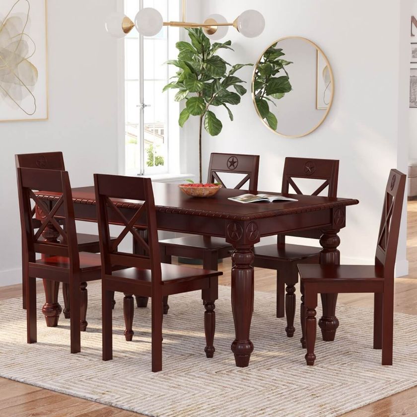 Picture of Texas Solid Mahogany Wood 7 Piece Dining Table Set For 6