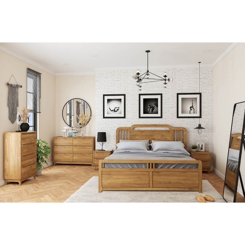 Picture of Darwen Rustic Teak Wood 5 Piece Bedroom Set
