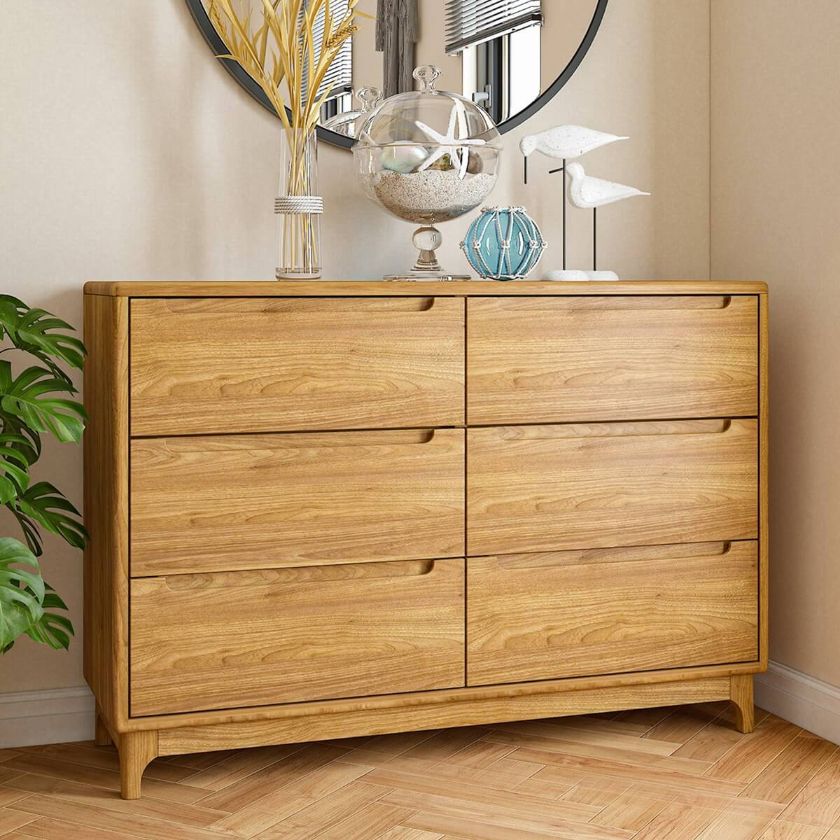 Picture of Darwen Rustic Teak Wood 6 Drawer Bedroom Double Dresser