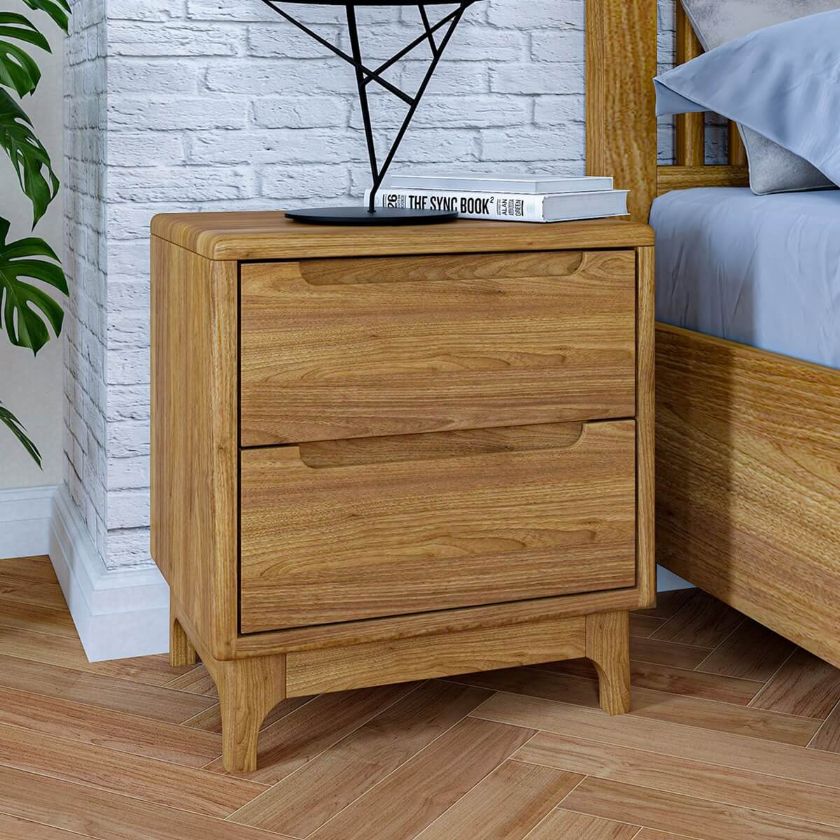 Picture of Darwen Rustic Teak Wood 2 Drawer Bedroom Nightstand
