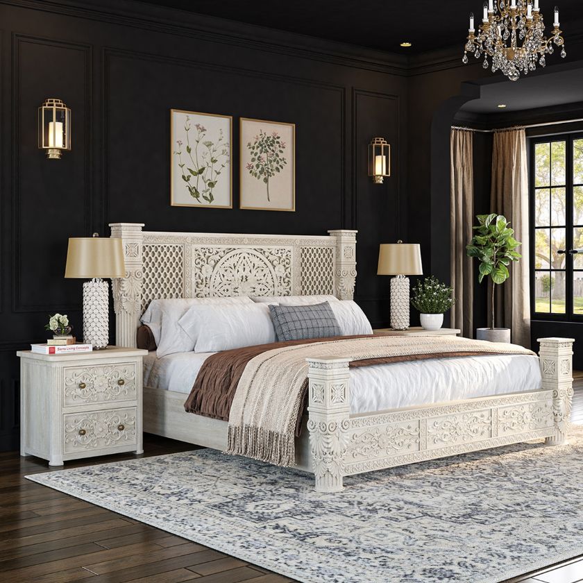 Picture of Gallatin Rustic Solid Wood Moroccan Designer Platform Bed With Headboard