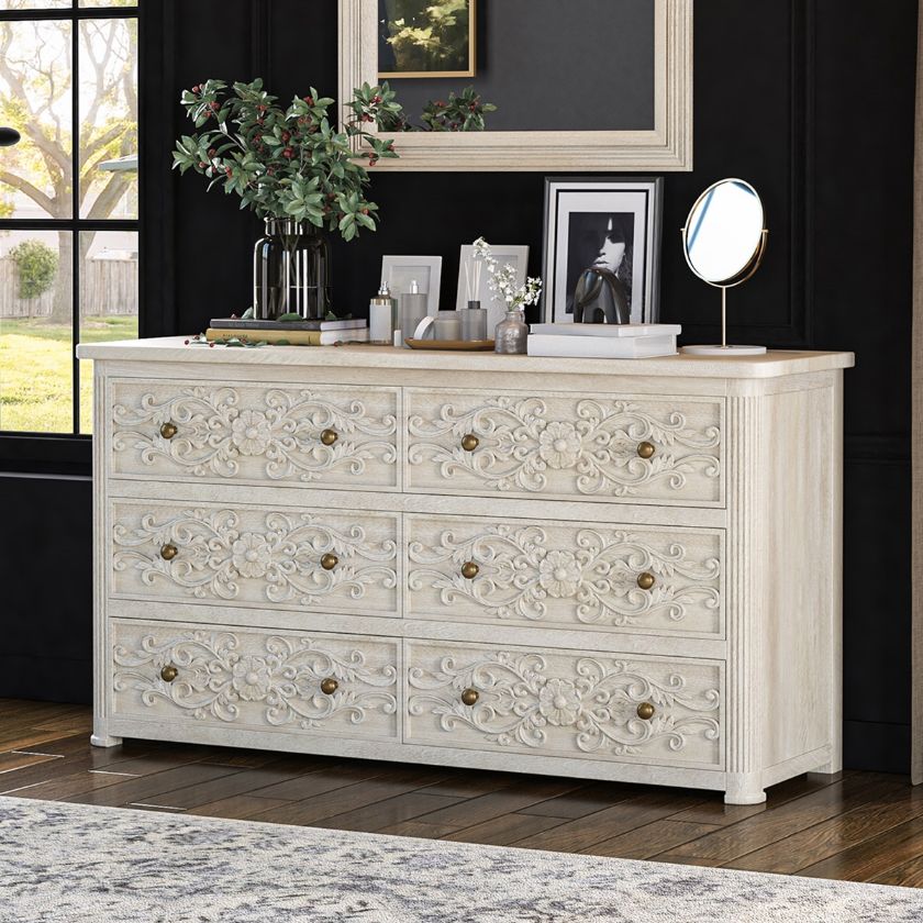 Picture of Gallatin Handcarved Solid Wood 6 Drawer Bedroom Dresser