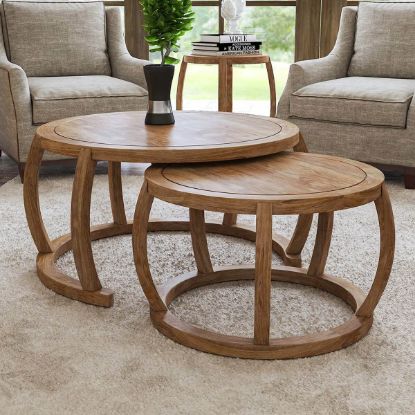 Upland Rustic Handcrafted Teak Wood & Iron Round 2-Tier Coffee Table.