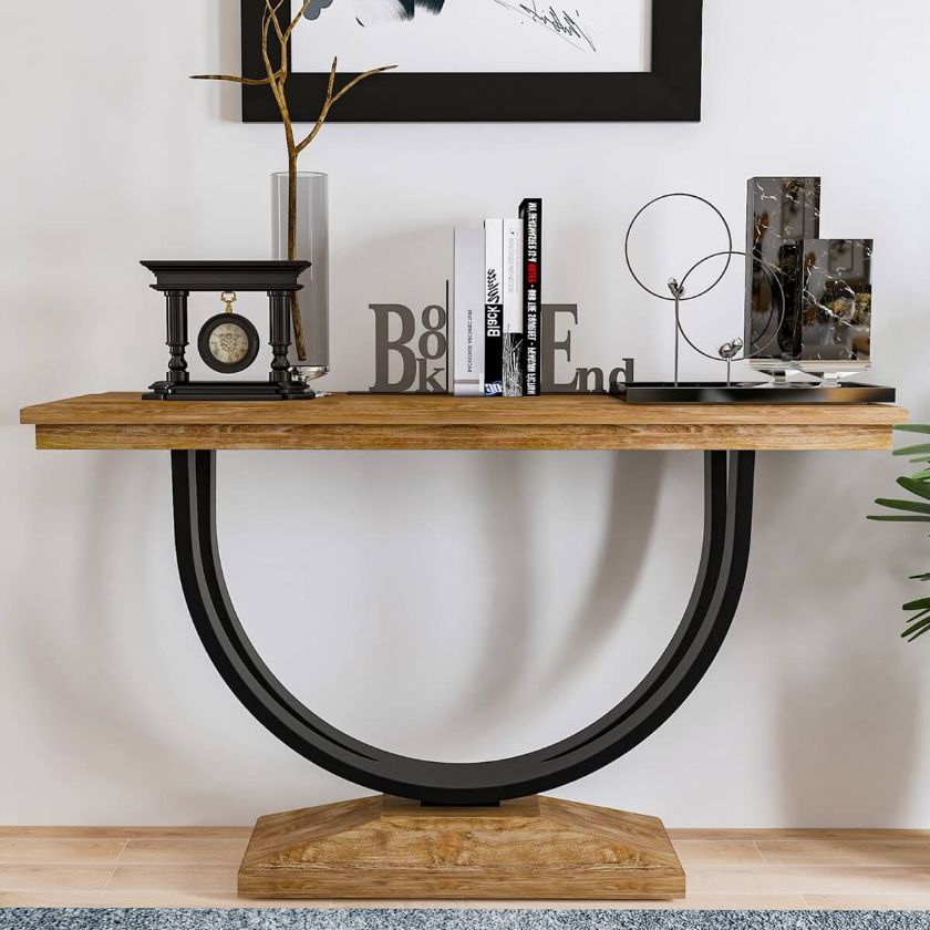 Picture of Upland Handcrafted  Teak Wood & U Iron Base decorative Console Table