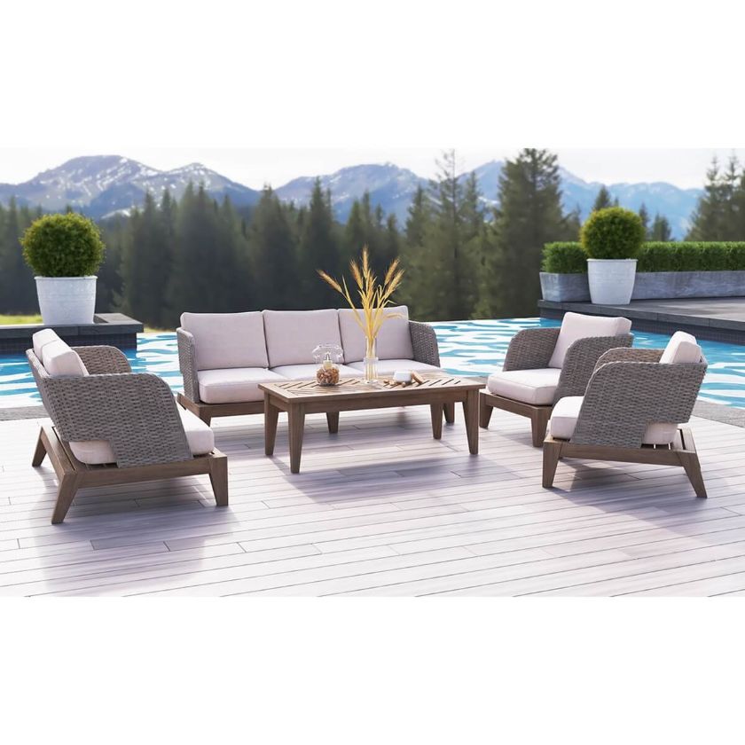 Picture of Valence 7 Seater Outdoor Teak and Rattan Sofa Set with Coffee Table