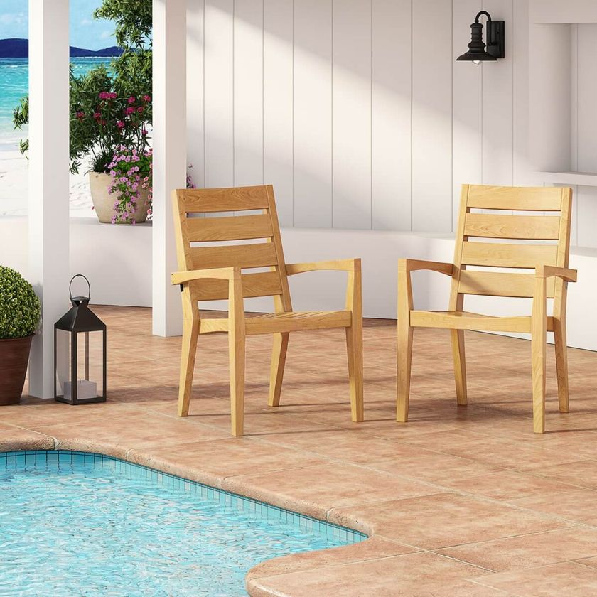 Picture of Hamburg Rustic Teak Wood Slatted Back Outdoor Dining Chair