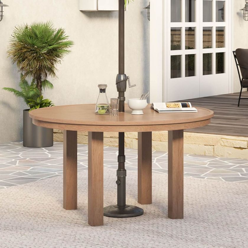 Picture of Ravello Teak Modern Outdoor Round Dining Table With Umbrella Hole