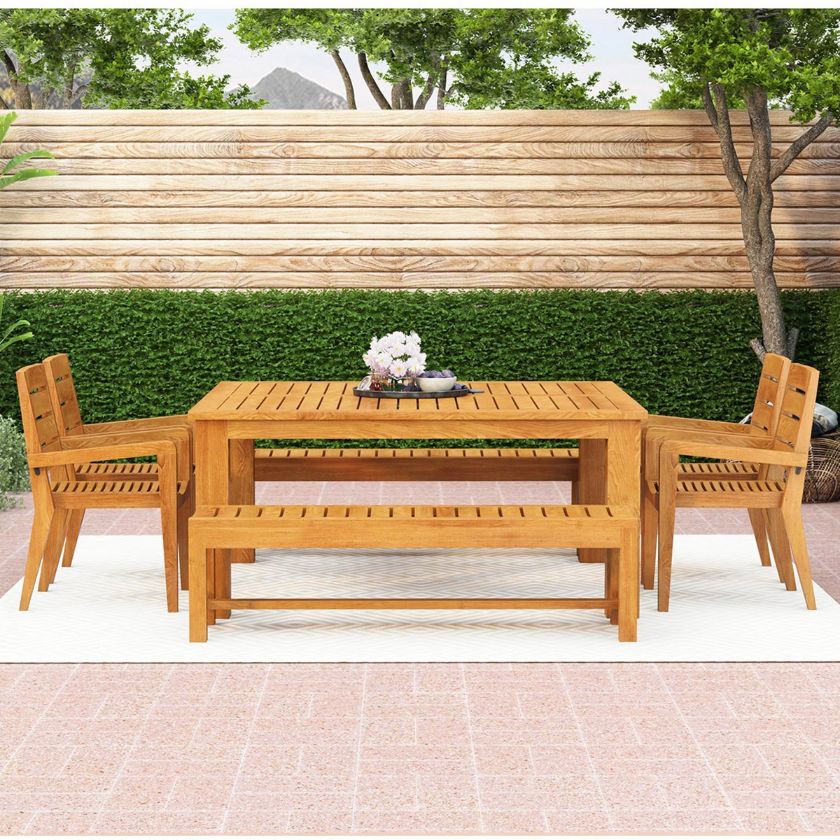 Picture of Margate Square Teak Outdoor Dining Set With Benches