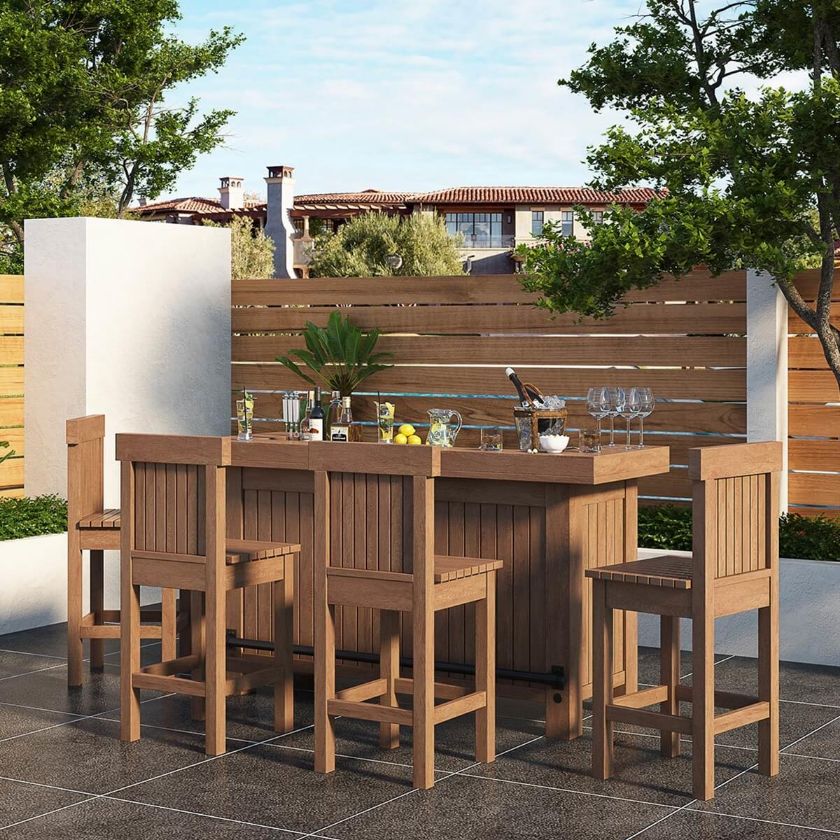 Picture of Brantford Teak Wood 5 Piece Outdoor Bar Set
