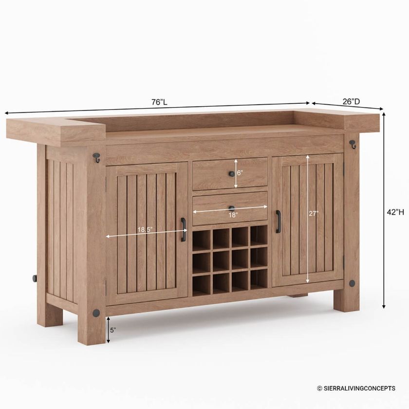 Brantford Teak Wood Outdoor Bar Cabinet Size Image