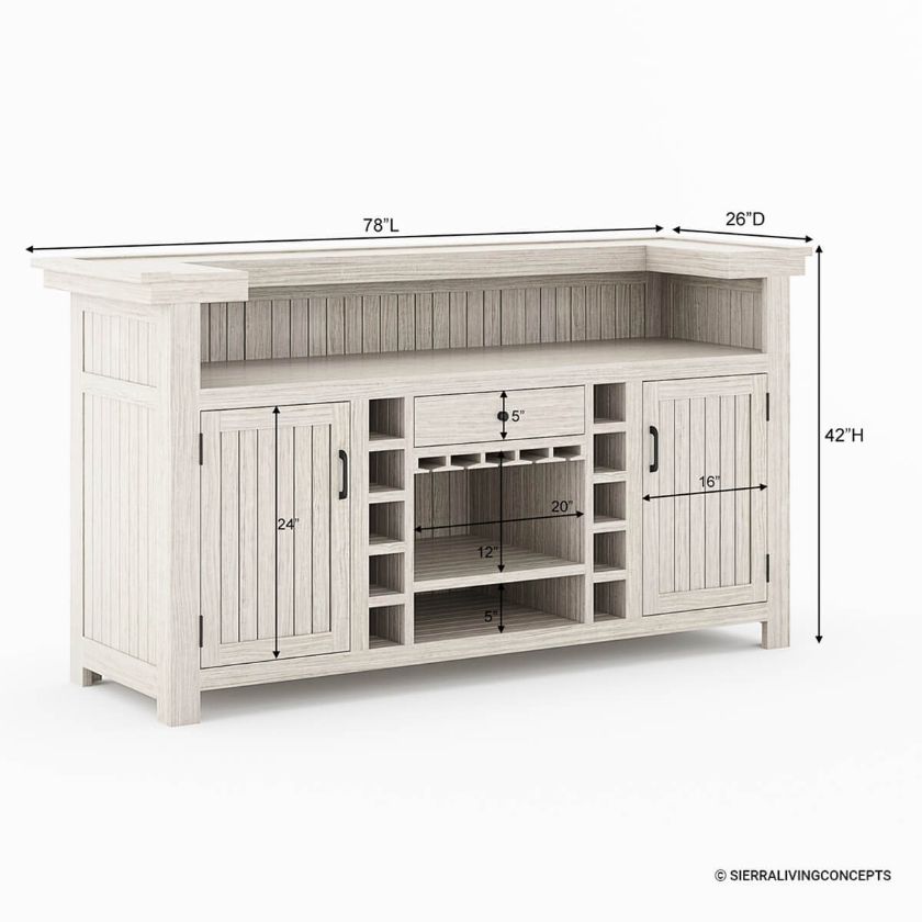 Valencia Weathered Solid Wood Outdoor Bar Cabinet with Storage Size Image