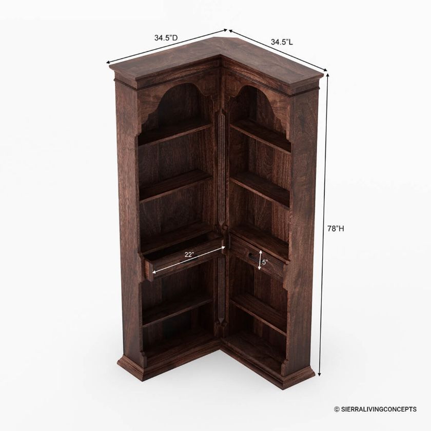 Valentano Rustic Solid Wood 2 Drawer Corner Home Bar Cabinet Dimension Image