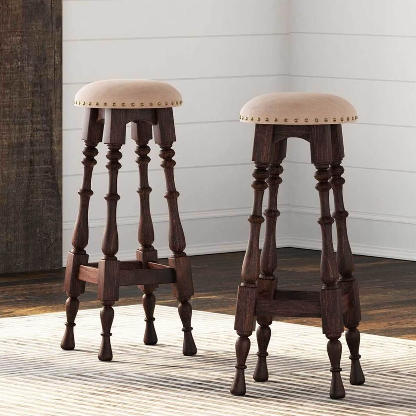 Picture of Valentano Rustic Solid Wood Home Bar Stool