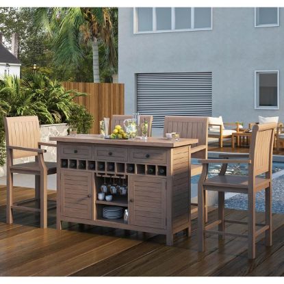 Picture of Wismar Teak Wood 5 Piece Outdoor Bar Set