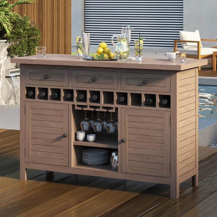 Picture of Wismar Teak Outdoor Bar Cabinet With Storage