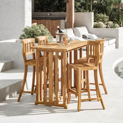 Picture of Burano Teak Wood Outdoor Bar Table Chair Set