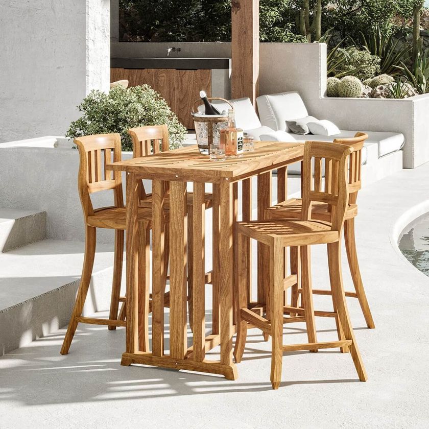 Picture of Burano Teak Wood Outdoor Dining Bar Table Chair Set