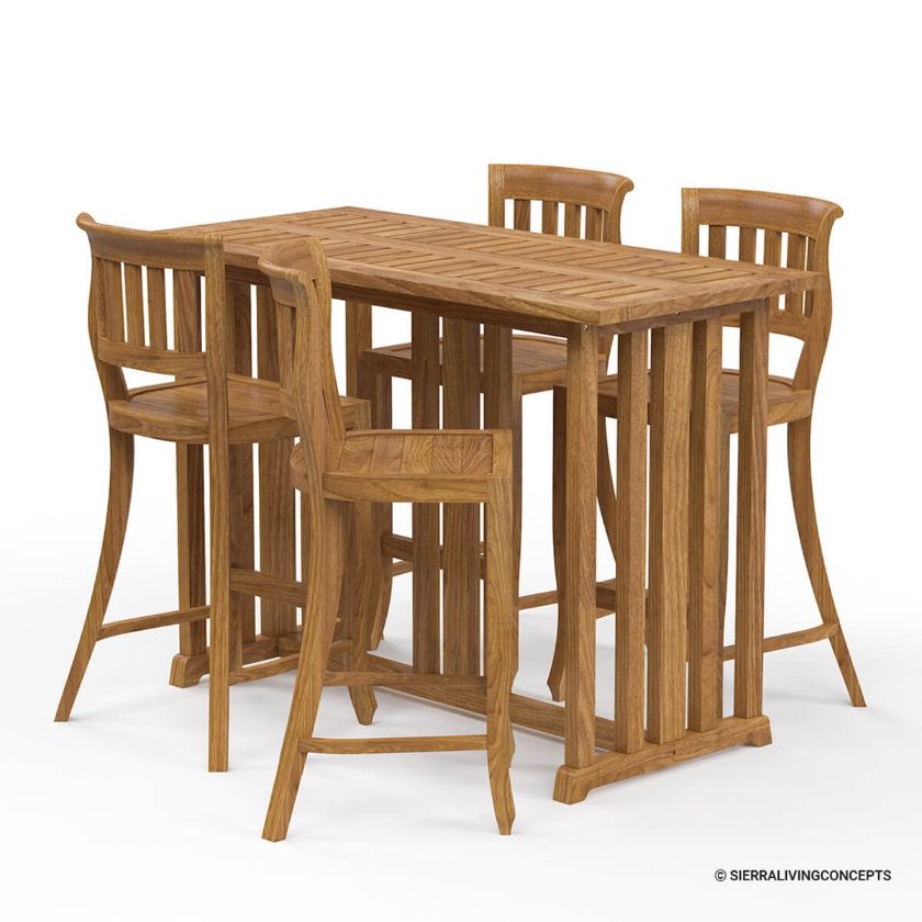 Burano Teak Wood Outdoor Bar Table Chair Set Dimension Image