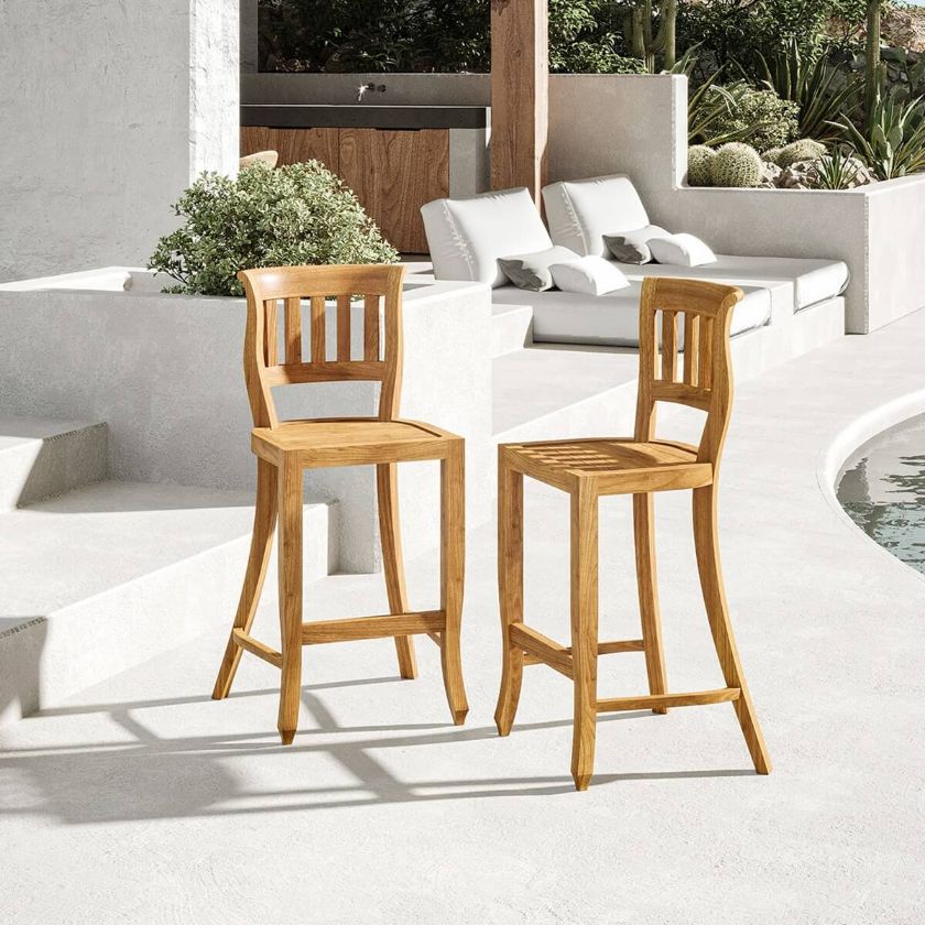 Picture of Burano Natural Teak Wood Outdoor Bar Stools (Set of 2)