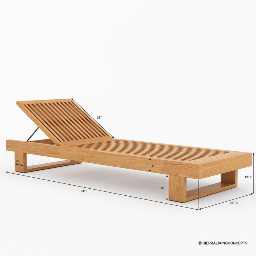 Bilston Teak Outdoor Chaise Lounge Chair With Adjustable Backrest Dimension Image