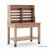 Picture of Renfrew Teak Portable Outdoor Bar Cart with Hutch