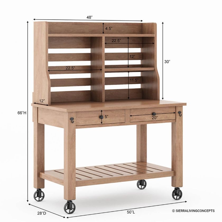 Renfrew Teak Portable Outdoor Bar Cart with Hutch Size Image