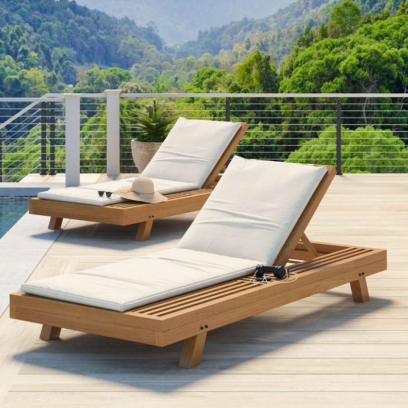 Picture of Maui Teak Outdoor Single Chaise Lounge w/ Cushions