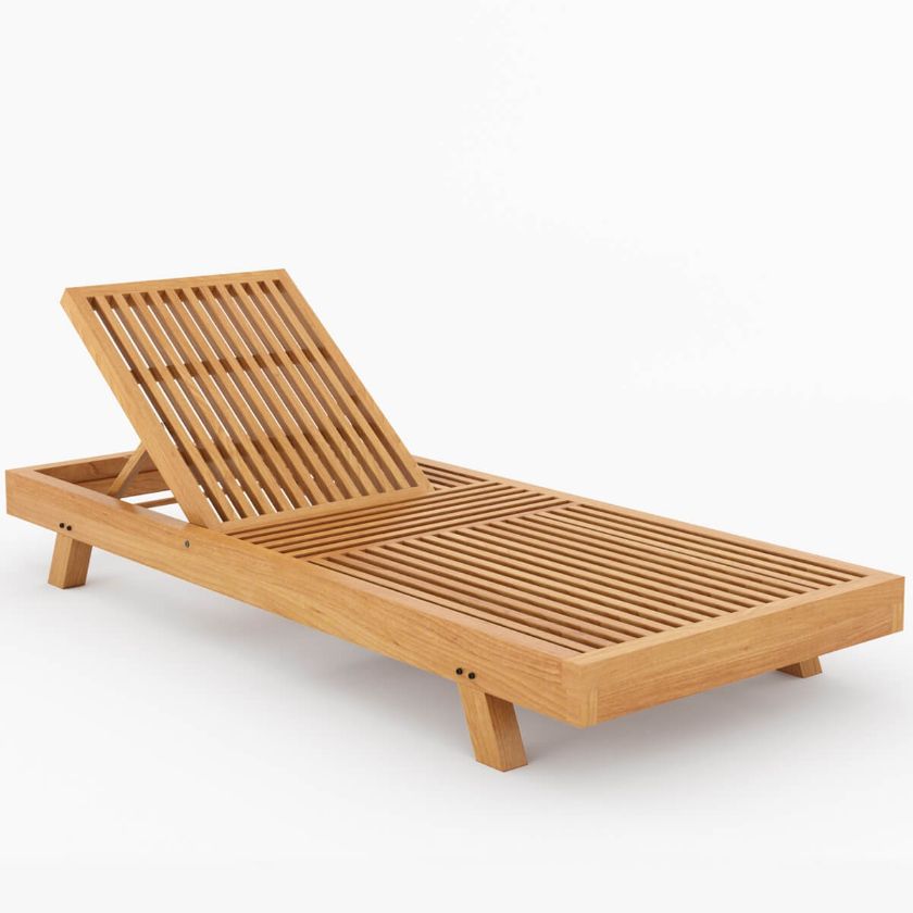 Maui Rustic Teak Wood Outdoor Chaise Lounge Chair with Adjustable Backrest Dimension Image